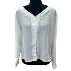 VINTAGE 90s White Sheer V-Neck Blouse